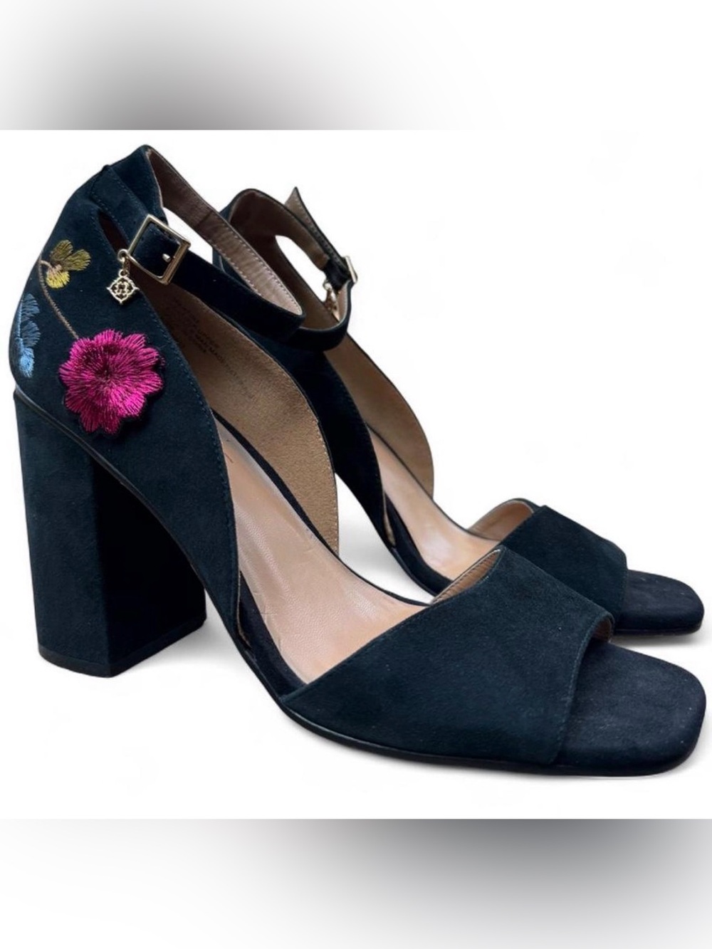 Nanette Lepore Floral Embroidered Block Heel Sandals 9.5 Boho Anthropologie Shoe